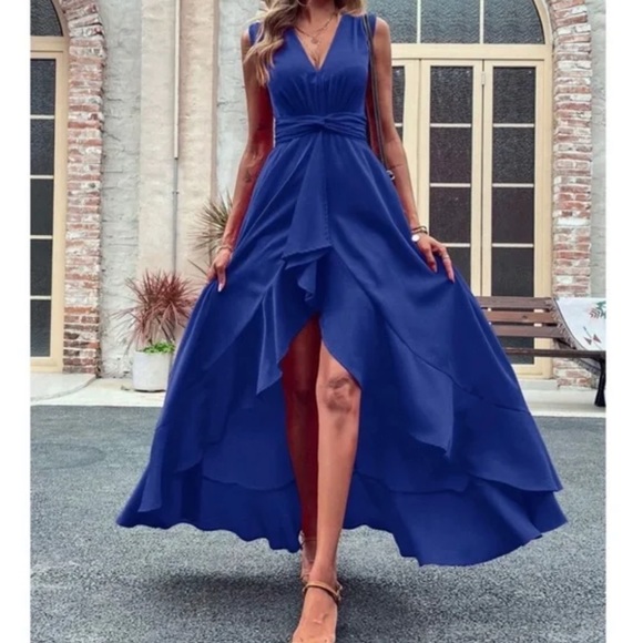 Luxurious Sleeveless High Low Ruffle Maxi Dress - Picture 10 of 14